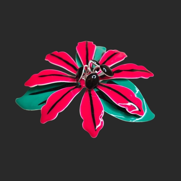 Mid-Century Modern Vintage Enameled Metal Floral Brooch - Large - Picture 3 of 4